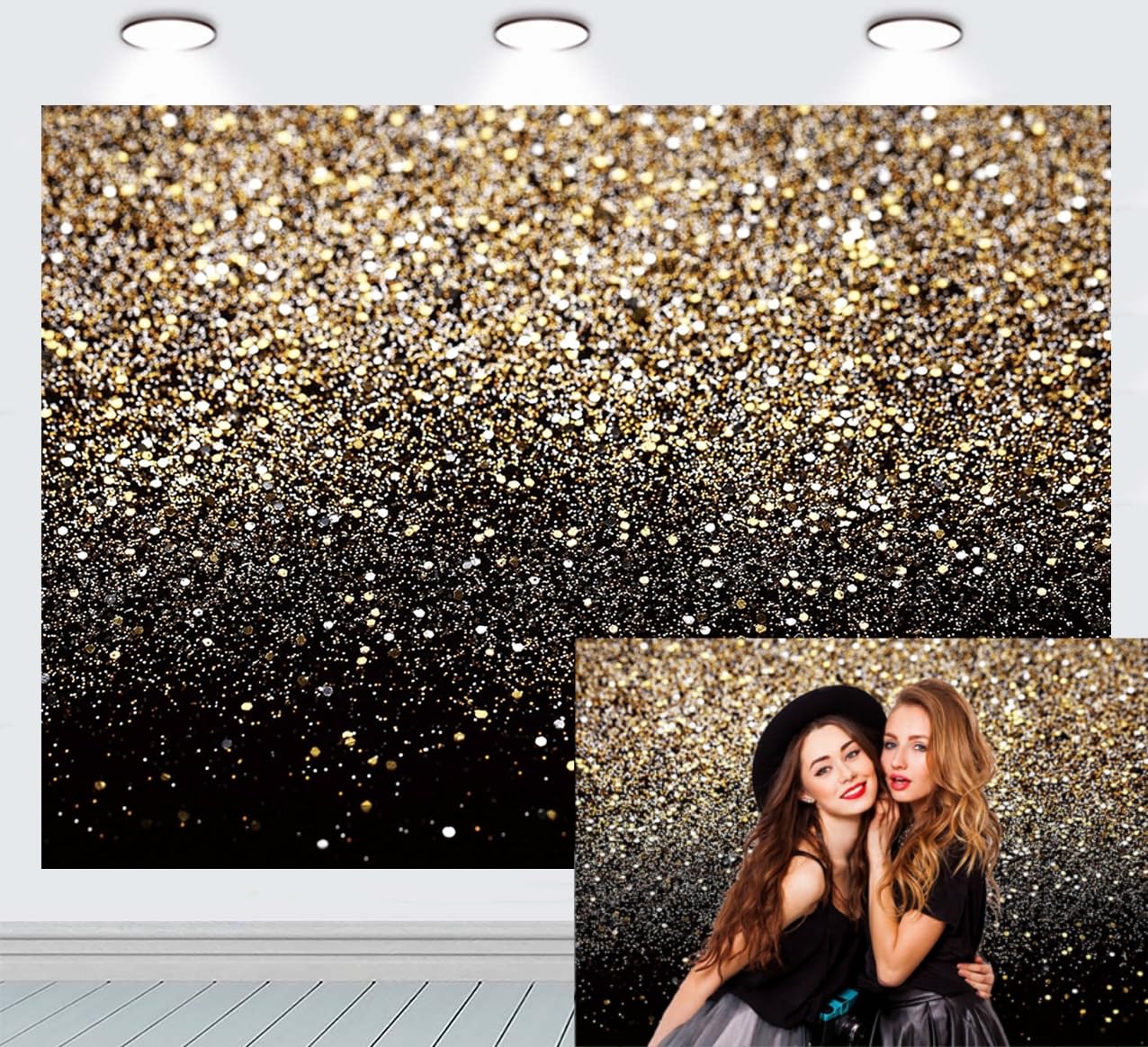 RUINI Black Gold Glitter Sequin Spot Backdrops (Not Glitter) Starry Sky Shining Astract Photo Background Party Wedding Children Newborn Photography Studio Props 7x5FT