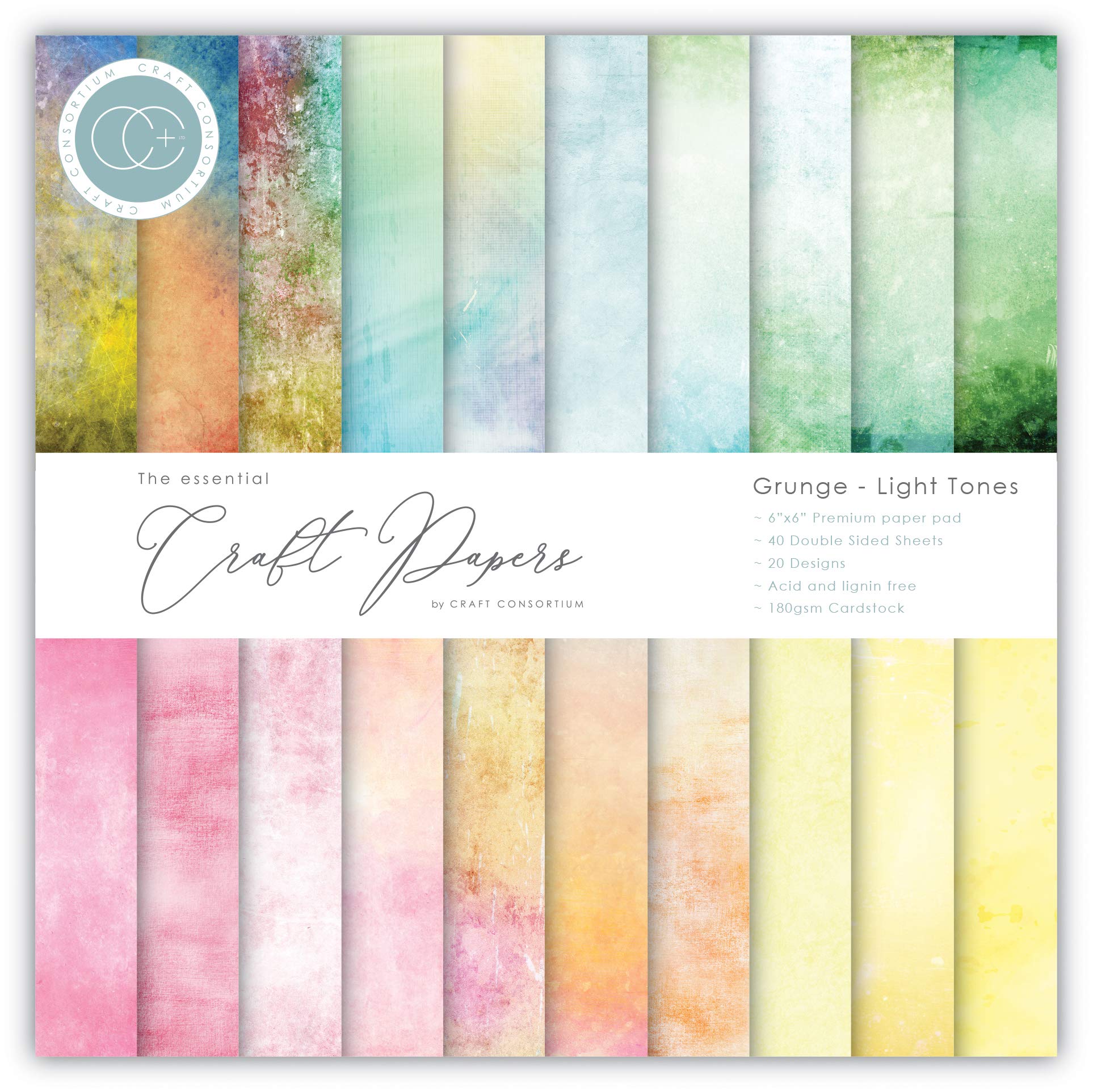 Craft Consortium - The Essential Craft Papers - 6x6 Grunge - Light Tones