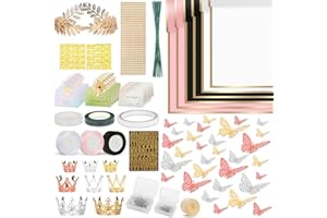 BESUPERT 260Pcs Flower Bouquet Wrapping Paper Kit, 60 Sheets Waterproof Paper, 36 Butterflies, 8 Crowns, 1 Headband, 4 Ribbons, 15 Cards, 100 Diamond Pins, 30 Floral Wire, 3 Stickers, 3 Tapes (3 Mix Colors)