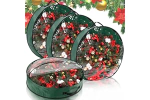 Aliceset 4 Pack Christmas Wreath Storage Container, Christmas Wreath Storages Bag with Clear Window and Handle, Upgrade Oxford Cloth Garland Box for Xmas Wrapping(30 x 30 x 7.8 Inch,Green)