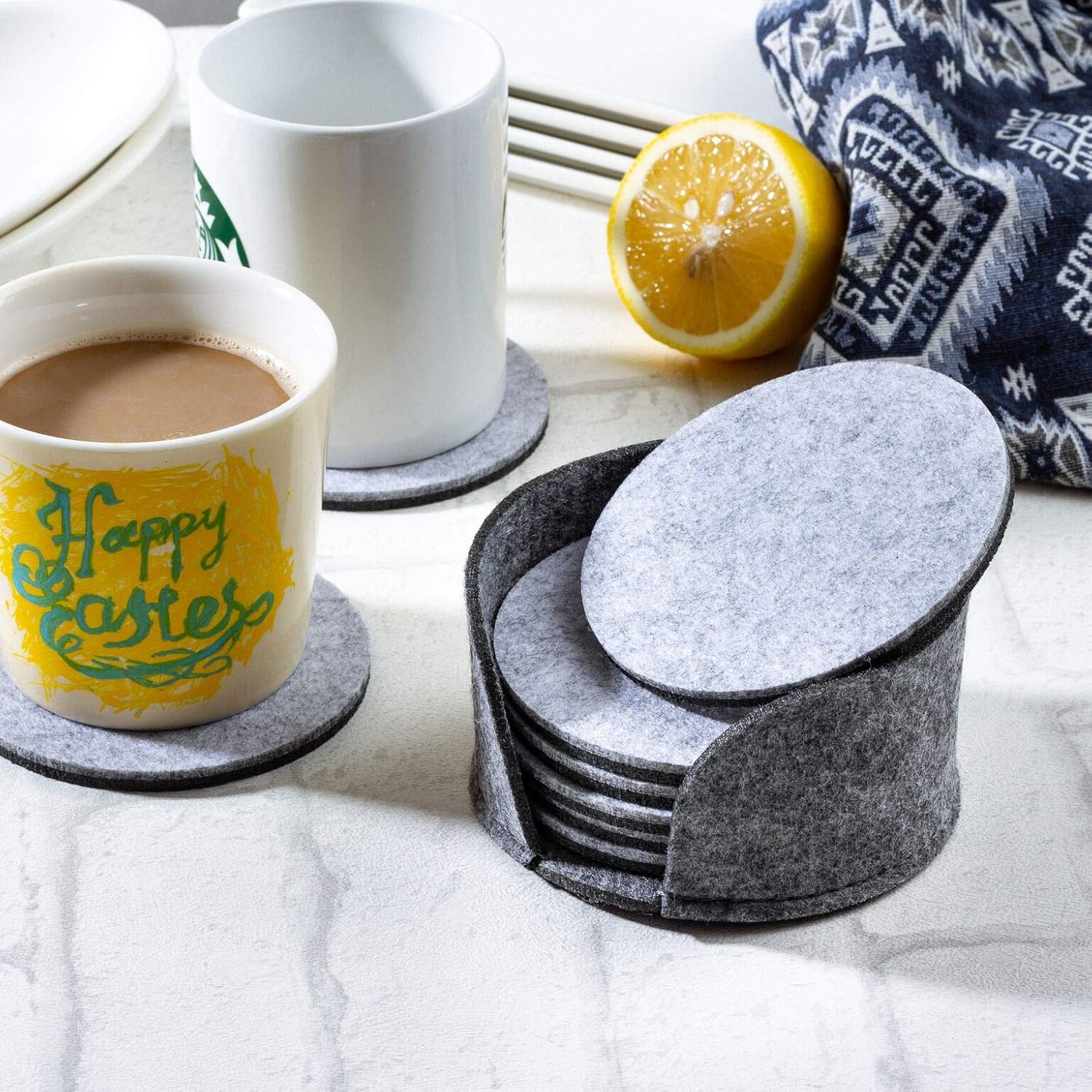 8piece Felt Drink Coaster Set with Holder l Modern Decorative Drink