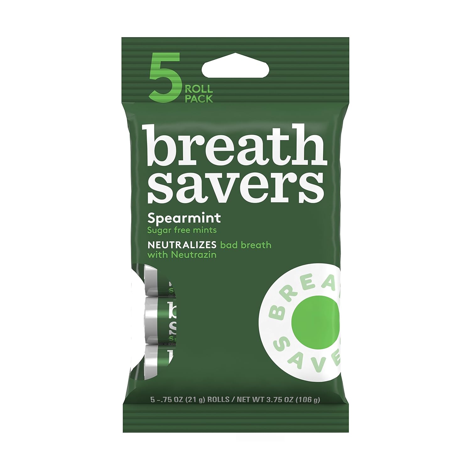 Breath Savers Sugar Free Mints, Spearmint, 5 Rolls (Pack