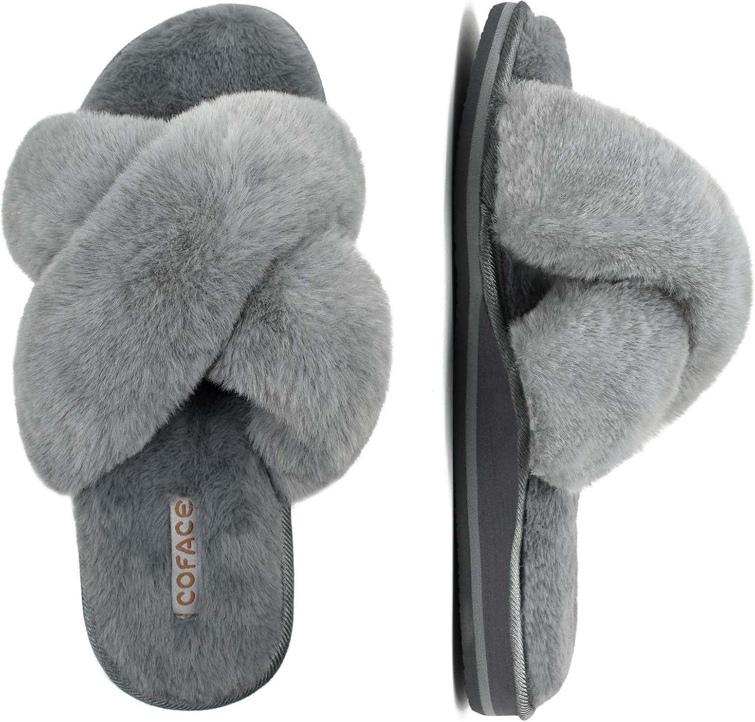 COFACE Damen Hausschuhe Plüsch - Memory Foam Pantoffeln | Rutschfeste Sohle Indoor/Outdoor