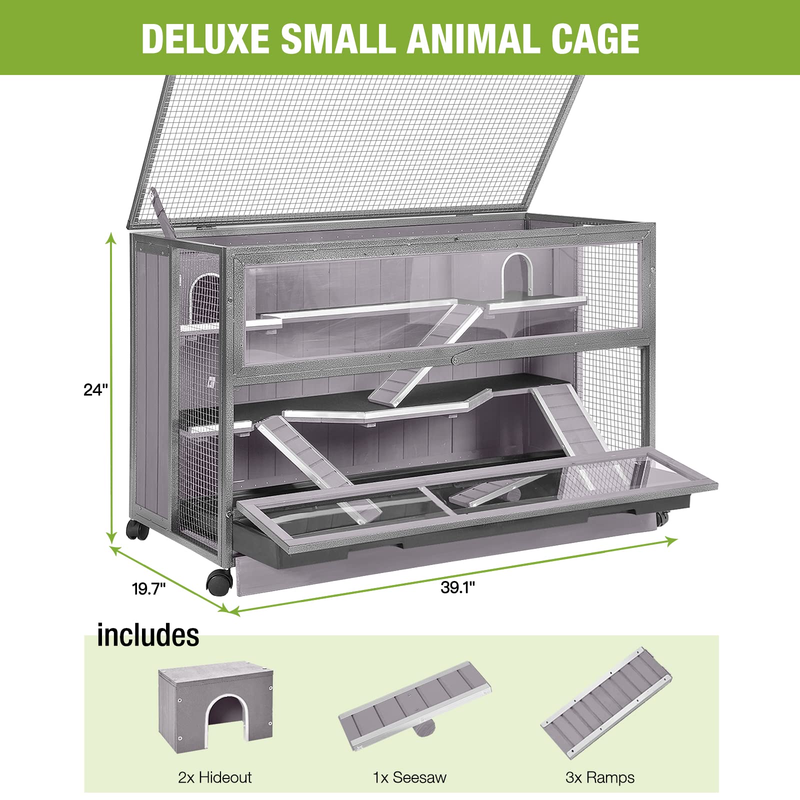 Guinea Pig Cage Hamster Cage 3 Levels Small Animal Cages with Chewing