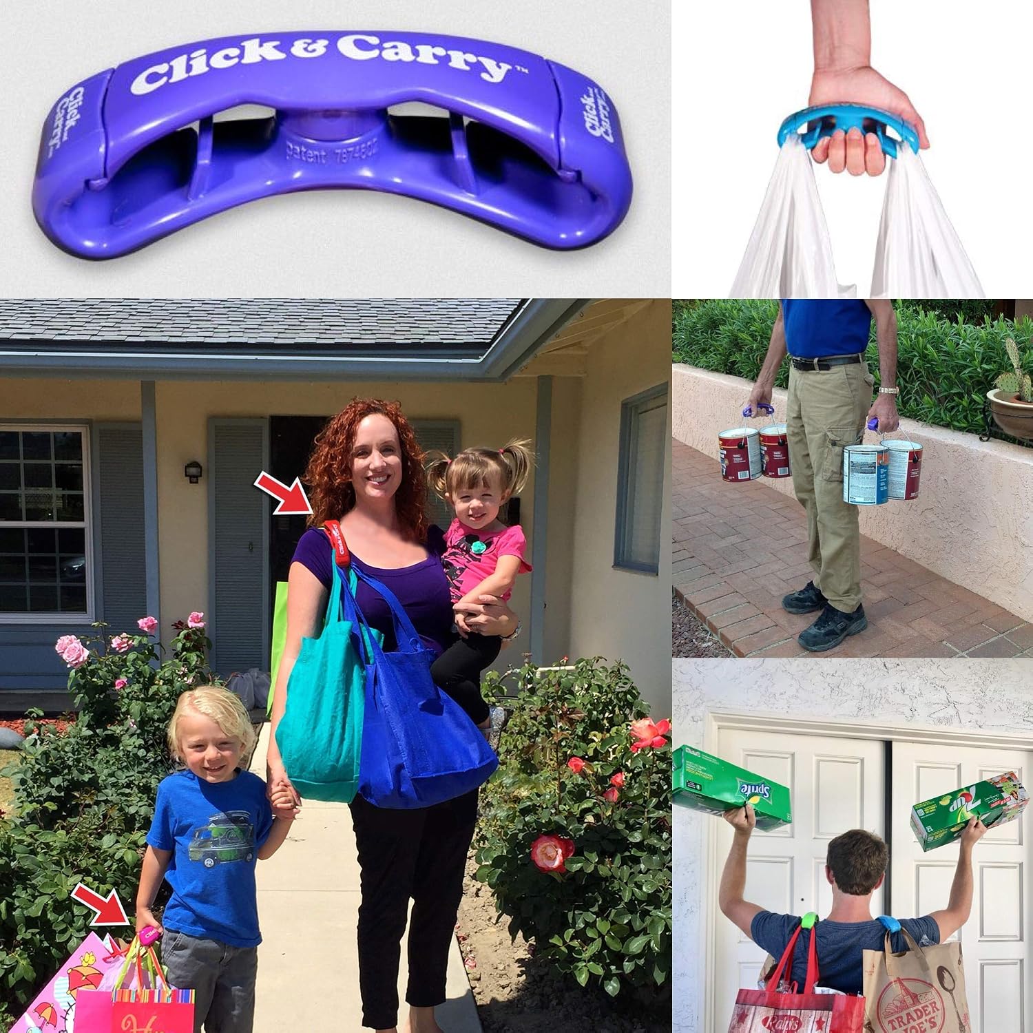 Amazon Com Click Carry Grocery Bag Carrier With Soft Cushion Grip Use As A Hands Free Grocery Bag Carrier Plastic Bag Holder Sports Gear Carrier More Click And Carry With Ease