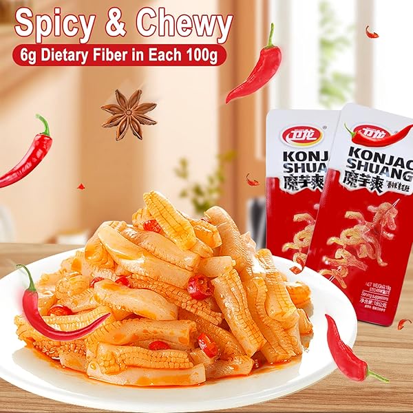 WEILONG KONJAC SNACK, SPICY HOT STRIPS, SPICY SNACKS LATIAO LA TIAO, CHINESE SNACKS MOYUSHUANG, SPICY FLAVOR, 卫龙辣条，魔芋爽(香辣), 18G*20 BAGS, PACK OF 1