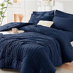 HYMOKEGE Navy Blue Twin Comforter Set Seersucker 5