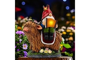 CFFOWNUG Garden Gnomes Outdoor Statues: 8'' Solar Light Gnome Decor on Highland Cow Play The Accordion Unique Birthday Gifts for Women Mother Grandma