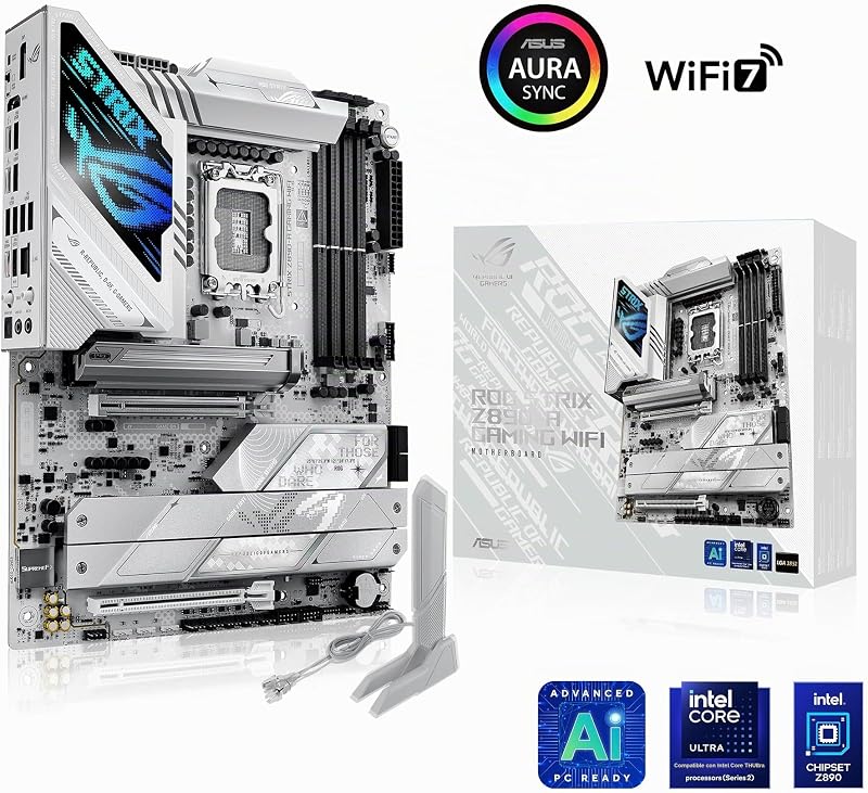 ROG Strix Z890-A Gaming WiFi Z890 LGA 1851 ATX, Placa Base Intel® Core™ Ultra Series 2, Lista para PC con IA Avanzada, 16+2+1+2 etapas, DDR5, WiFi 7, 2.5G, 5X M.2, Thunderbolt™ 4, USB Tipo C, AI