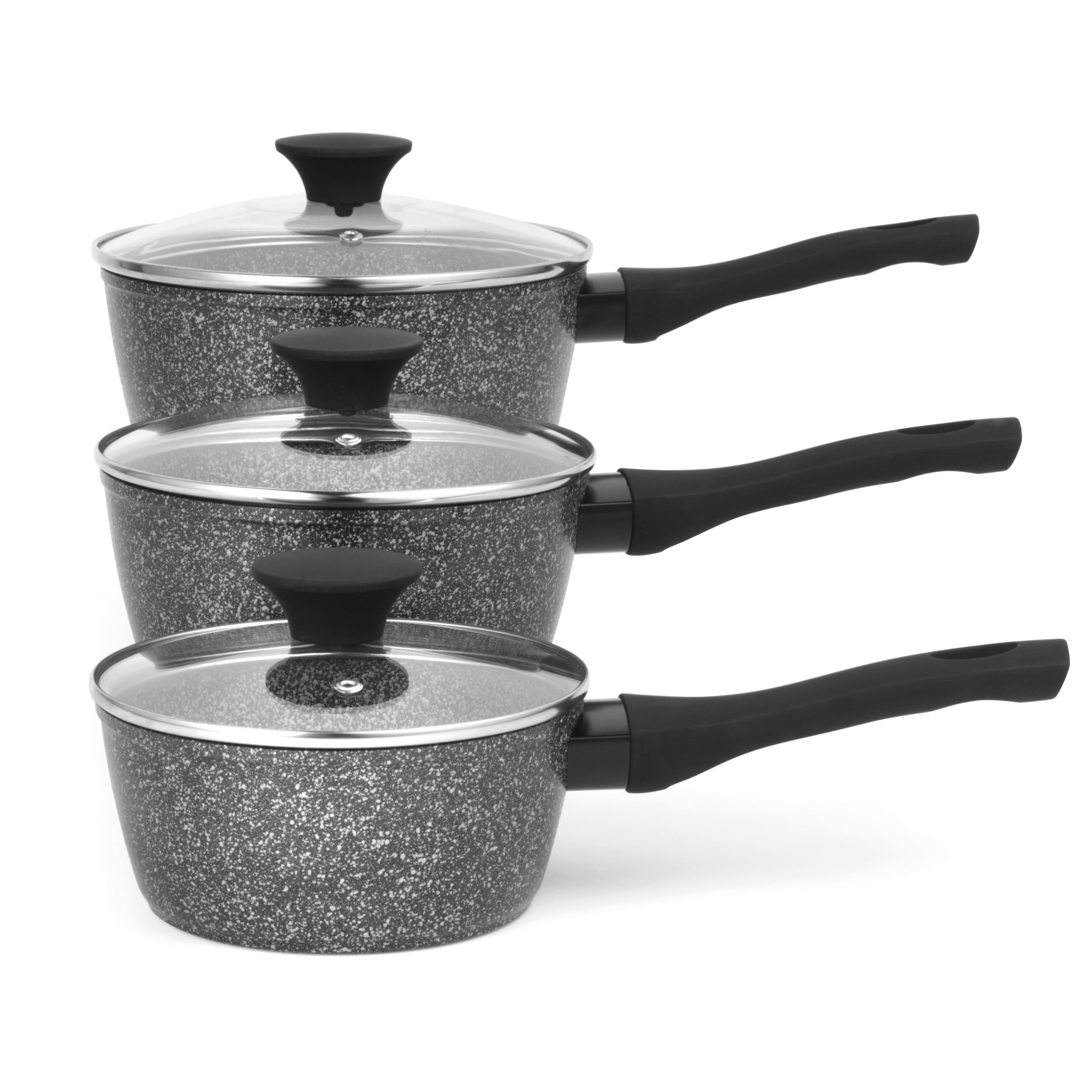 Salter Megastone 3-Piece Pan Set - Non-Stick Cooking Pots, Induction Hob Suitable, 16/18/20 cm Saucepans, Durable Forged Aluminium Cookware, Includes Tempered Glass Lids, Dishwasher Safe — image 1