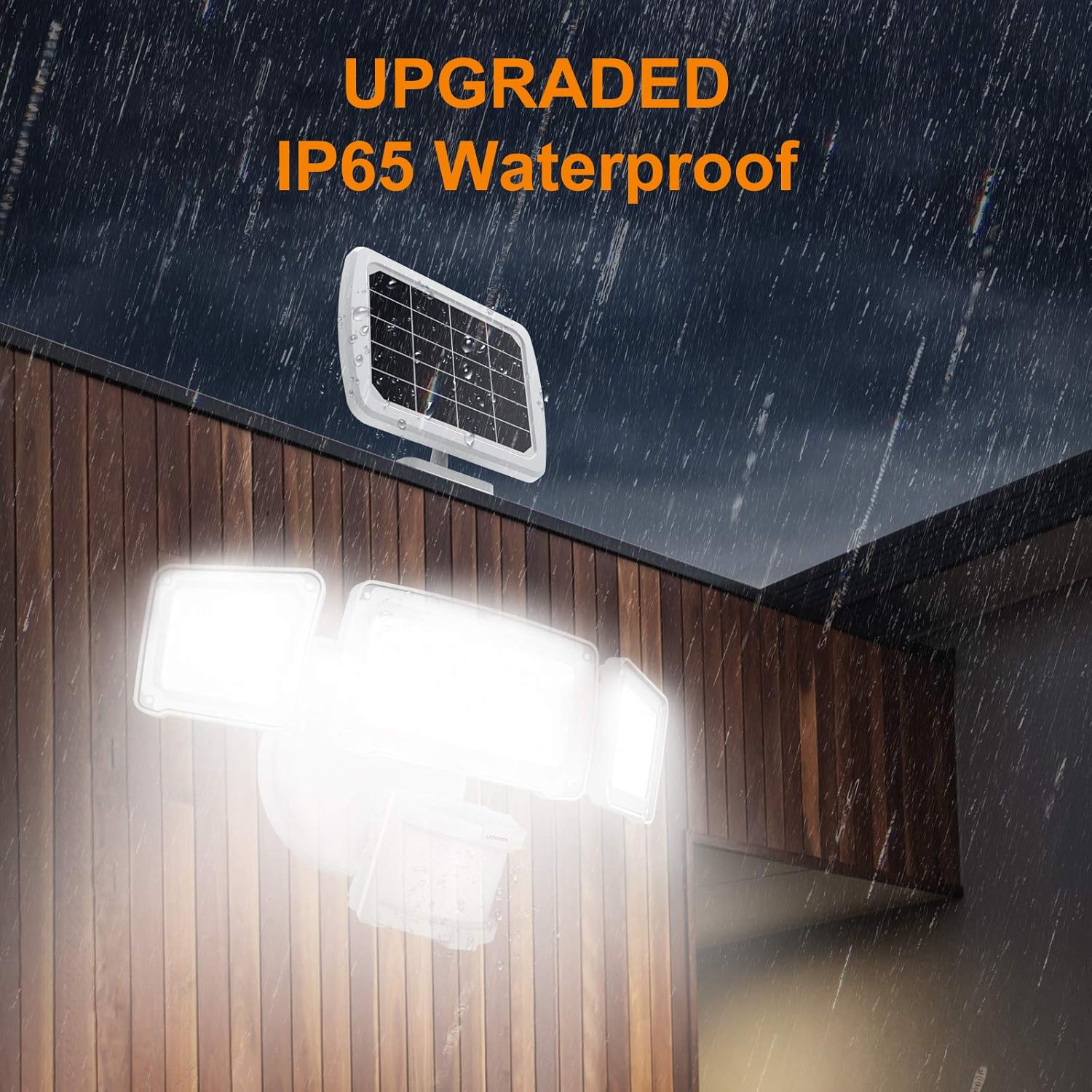 LEPOWER 1600LM LED Solar Security Lights Motion Outdoor, Super Bright Solar Motion Sensor Light, 5500K White Light, IP65 Waterproof Flood Light with 3 Adjustable Head for Yard, Garage - - 