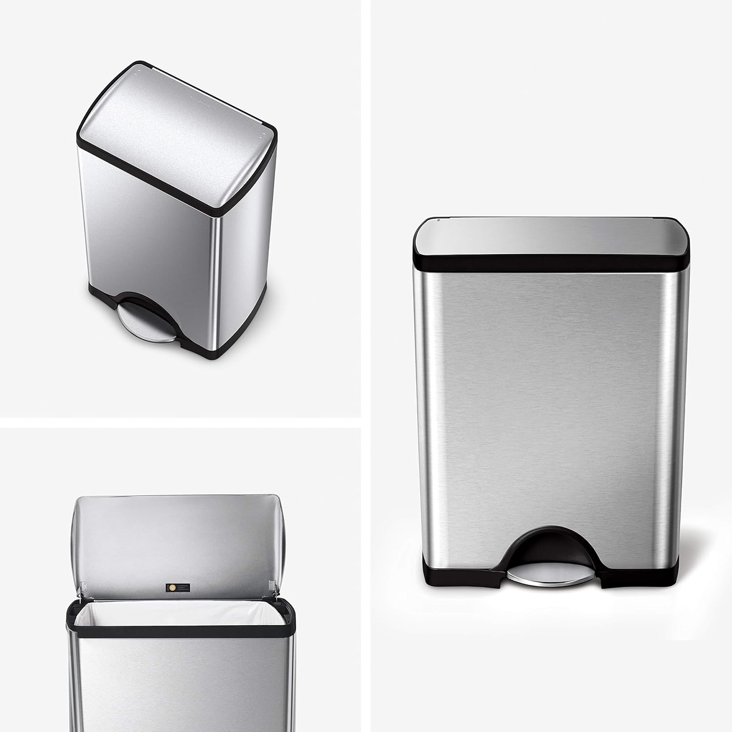 simplehuman 50 Liter / 13.2 Gallon Rectangular Kitchen Step Trash Can, Brushed Stainless Steel: Home & Kitchen