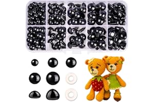 Cumkluu 300pcs Safety Eyes and Noses for Amigurumi 6-12mm Crochet Safety Eyes Plastic Safety Eyes for Crochet with Washers Black