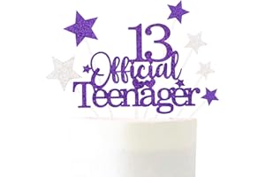 PARGLEEV Glittery 13 Ofiicial Teenager Cake Topper with Star,13th Happy Birthday Cake Topper Party Decorations Party Supplies for Boys Girls Purple Silver