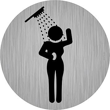 immi 4x Türschild Frauen-Dusche, Duschraum für Damen, 95mmØ, rund, Edelstahl-Opt
