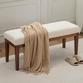 WUTUTUEE 43.5'' Linen Bedroom Bench, Upholstered End of Bed Bench, Padded Vintage Dining Bench, Entryway Bench with Solid Wood Legs, Kitchen, Living Room, Hallway, White