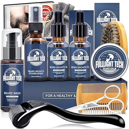 Beard Grooming Kit for Men,Beard Growth & Care Kit,Birthday Fathers Gifts Set for Dad Men Him Husband Boyfriend,W/Vitamin Spray,Shampoo,Oil,Balm,Brush,Comb,Scissors,Unique Mens Gifts for Christmas