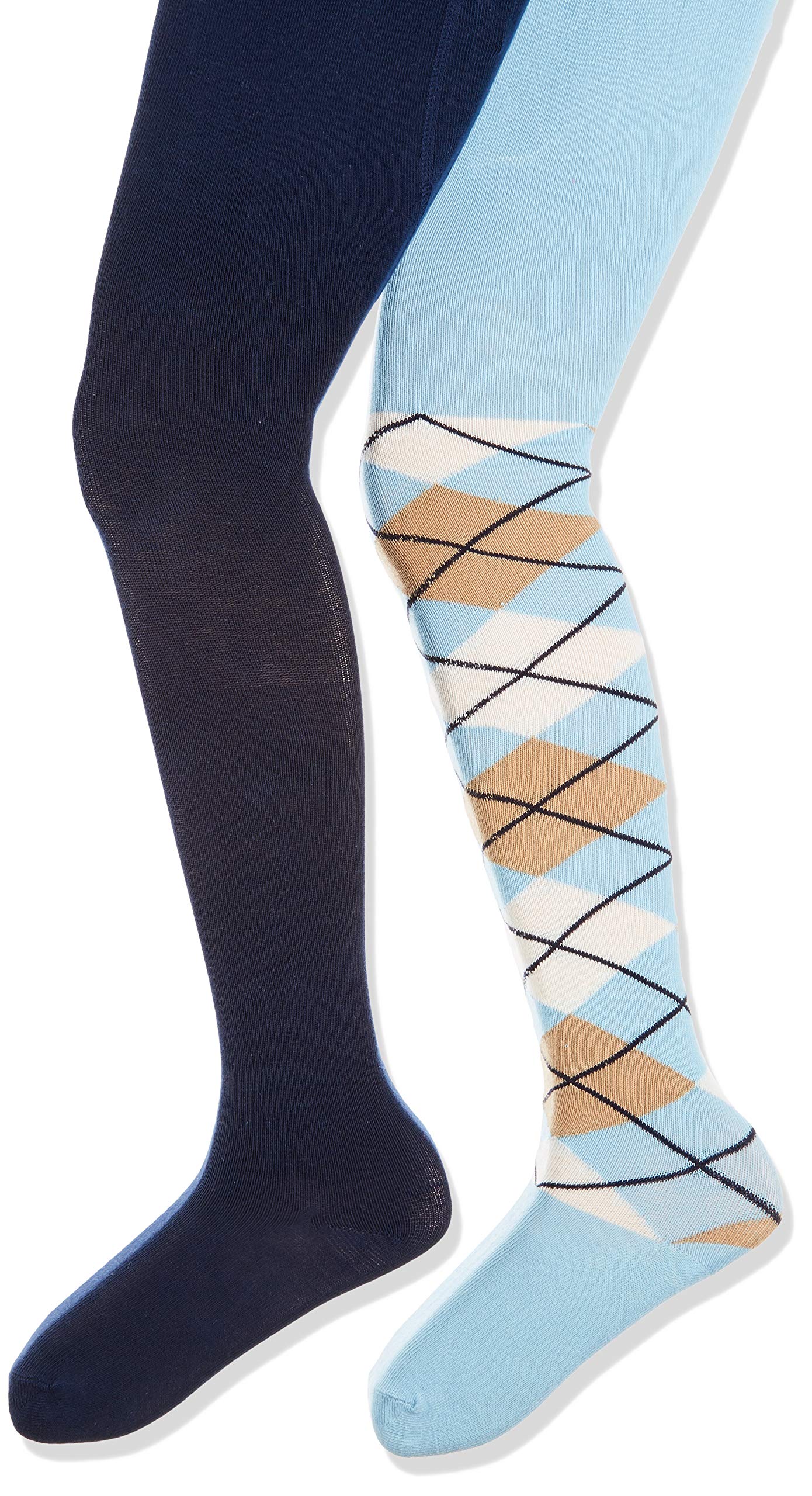 Playshoes Baby Karo-Muster und Uni mit Komfortbund Tights, Checked, Pack of 2, 900-Blue, 62-68