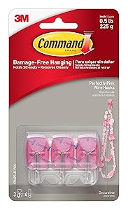Command Wire Hooks, Small, Perfectly Pink, 3-Hooks (17067CLR-PES)