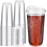 Ziliny 50 Sets Clear Plastic Coffee Cups with Sip Lids, Disposable Plastic PET Crystal Cups for Iced Coffee, Smoothie, Cold Beverage, Drink Shops and Party Catering(Clear,20 oz)