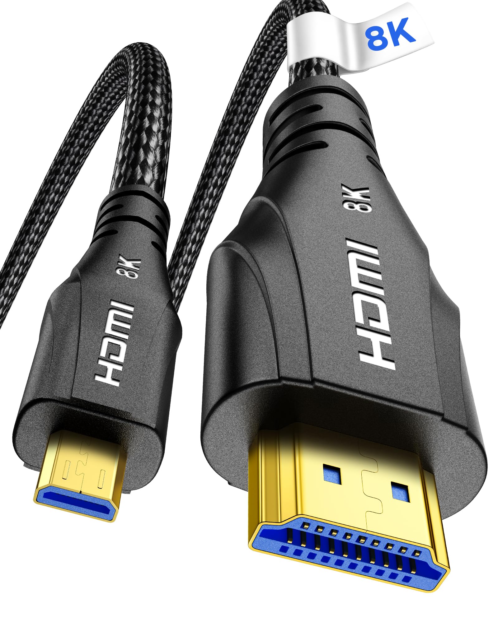 Cratree 8k Micro HDMI to HDMI Cable 3M, 8K@60hz, 4K@120hz, Micro HDMI Ultra High Speed Support HDR eARC Dolby Compatible with GoPro Hero 7 6 5 4,Raspberry Pi 4,Sony Camera,Nikon