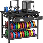 ENOXEN 3D Printer Stand with Filament Storage - Heavy Duty 3D Printer Table with Metal Drawer, 36 inch 3 Tier Metal 3 D Printing Desk for 3 D Printers, Black