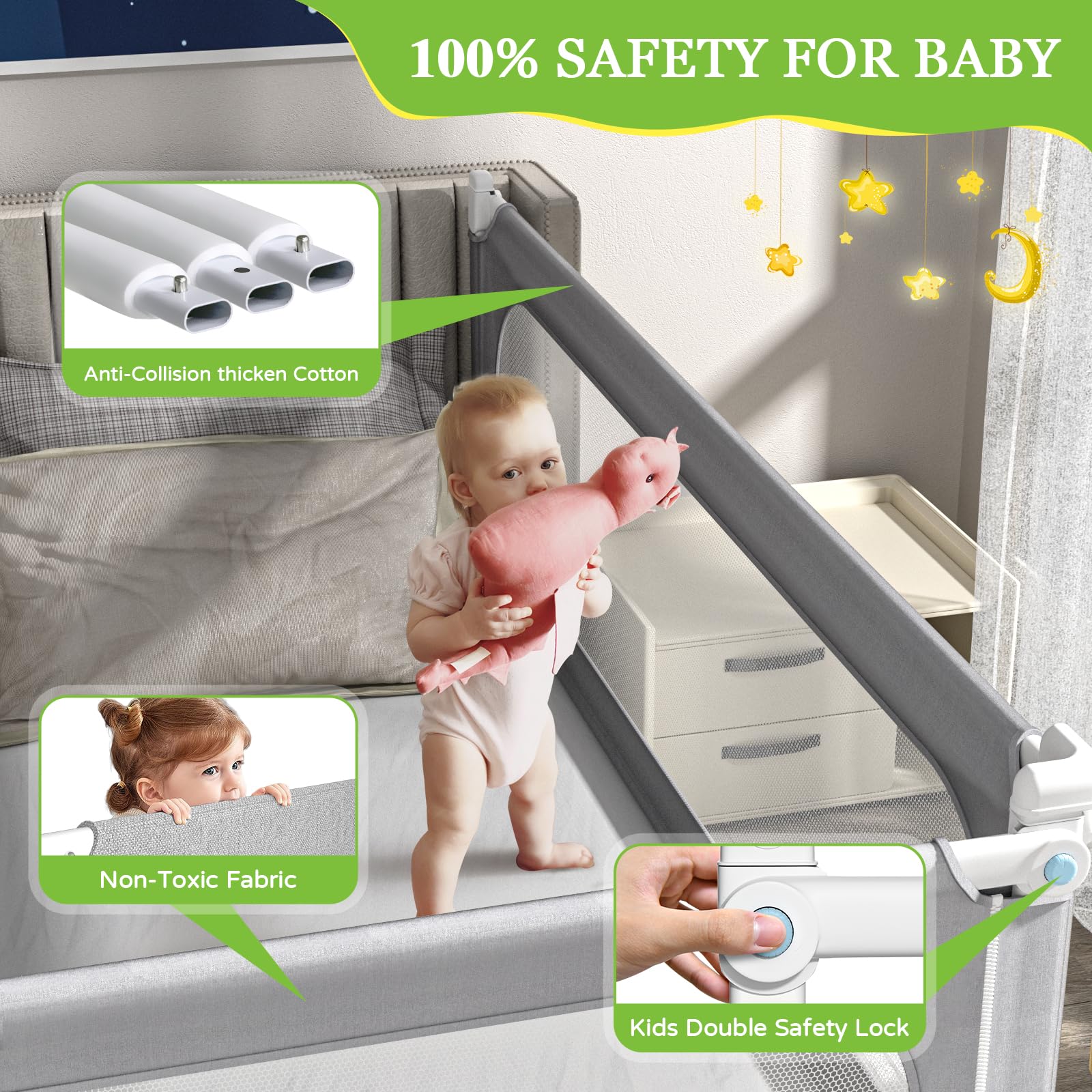 Lingusta Bed Rails for Toddlers, Height Adjustable Baby Bed Rail Guard, Kids Safety Bed Rail with Child Lock - Universal Designed for Twin, Full, Queen, King Size (1 Side:59