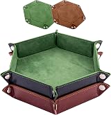 SIQUK 2 Pieces Dice Trays Hexagonal Folding Tray PU Leather Velvet Holder Green