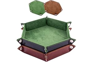 SIQUK 2 Pieces Dice Tray PU Leather Dice Trays Portable Folding Hexagon Dice Roller Tray for Dice Games Like RPG, DND and Other Table Games (Green, Camel)