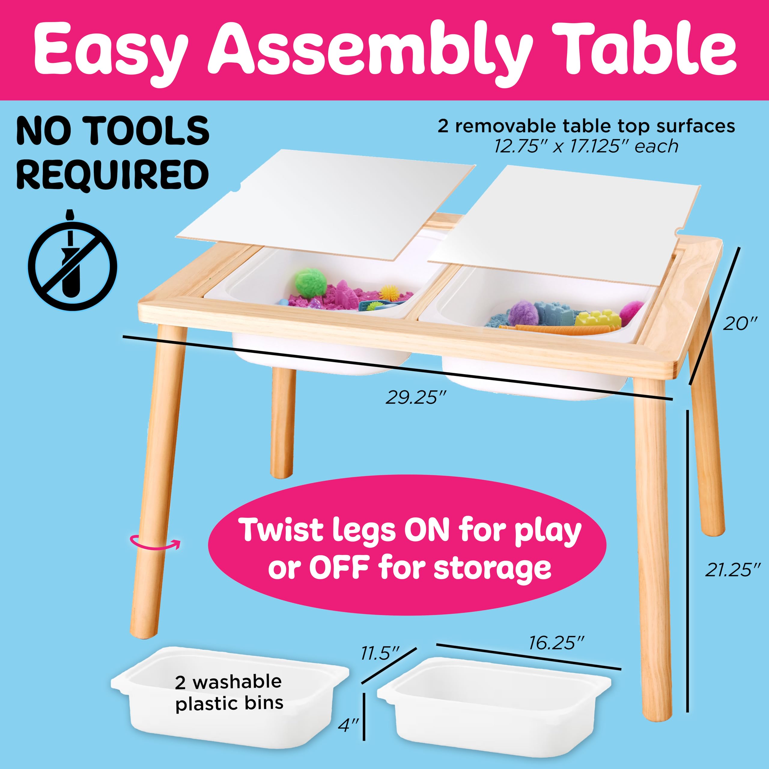 Creativity for Kids Sensory Table with 29-Piece Color Party Accessory Kit | Indoor Toddler Activity Table with Bins | Easy-Clean Design for Sand, Water & Crafts | Educational & Fun (Ages 3+)