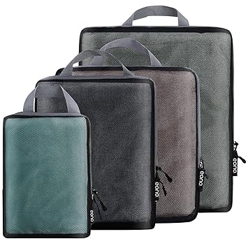Eono Essentials Set mit 4 komprimierbaren Packwürfeln zur Organisation Ihres Reisegepäcks, Netzmaterial