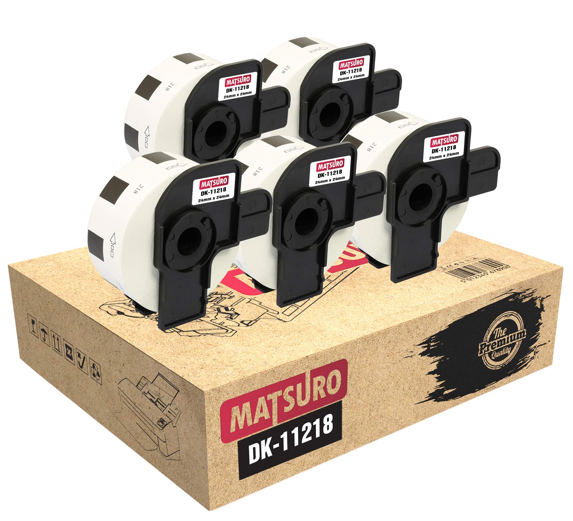 Matsuro Original | Compatible Round Label Rolls Replacement for Brother P-Touch DK-11218 DK11218 (24 mm x 24 mm | 1000 Labels per Roll | 5 Pack)