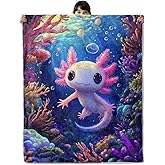 onlcuk Cute Axolotl Underwater Blanket, Cozy Flannel Smiling Axolotls Throw Blanket, Soft Fuzzy Blankets for Travel Home Decor, All Season Lightweight Couch Bed Cover, Gifts for Women Kids 50"×60"