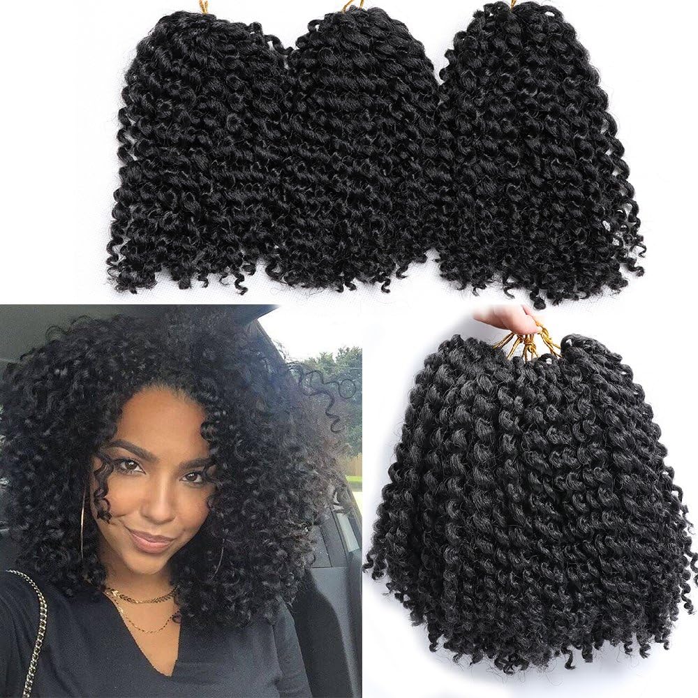 6 Small Bundles Marlybob Crochet Hair Afro Kinky Curly Hair Crochet Braids Curly Crochet Braiding Hair Synthetic Hair Extension (1B#)