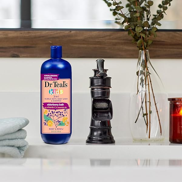 DR TEAL’S KIDS 3-IN-1 ELDERBERRY BATH: BUBBLE BATH, BODY WASH & SHAMPOO, 20 FL OZ.