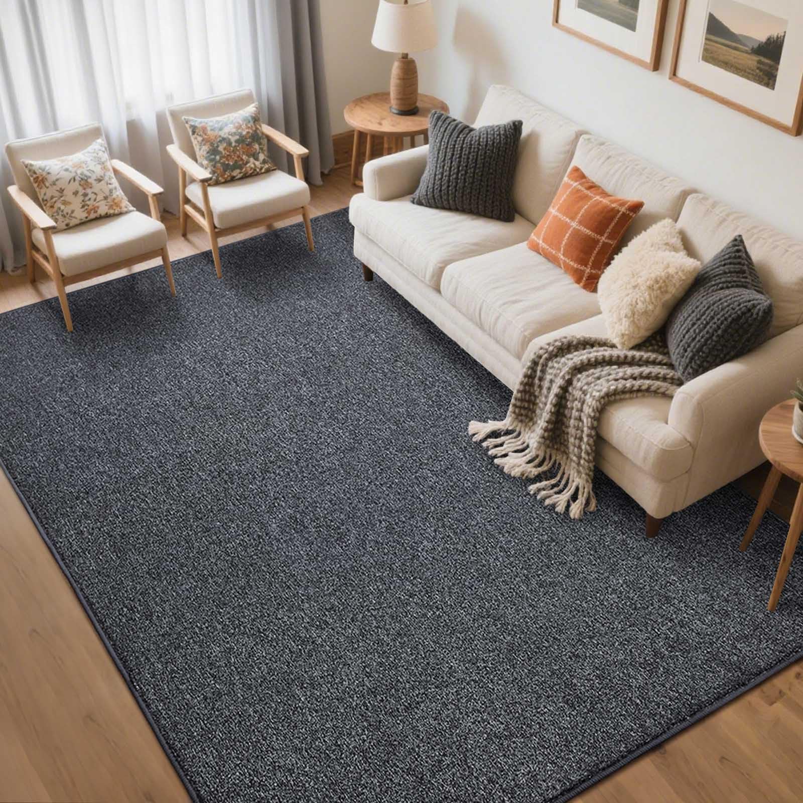 Photo 1 of FinRe?c 5x7 Washable Area Rugs for Bedroom Living Room, Low Pile Thin Rug Solid Color, Non-Slip Carpet Indoor for Home Decor (Grey)