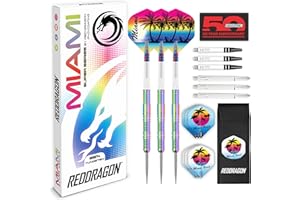 RED DRAGON Darts - Miami - 22g, 24g, 26g, Professional Tungsten Darts Set with Flights and Stems
