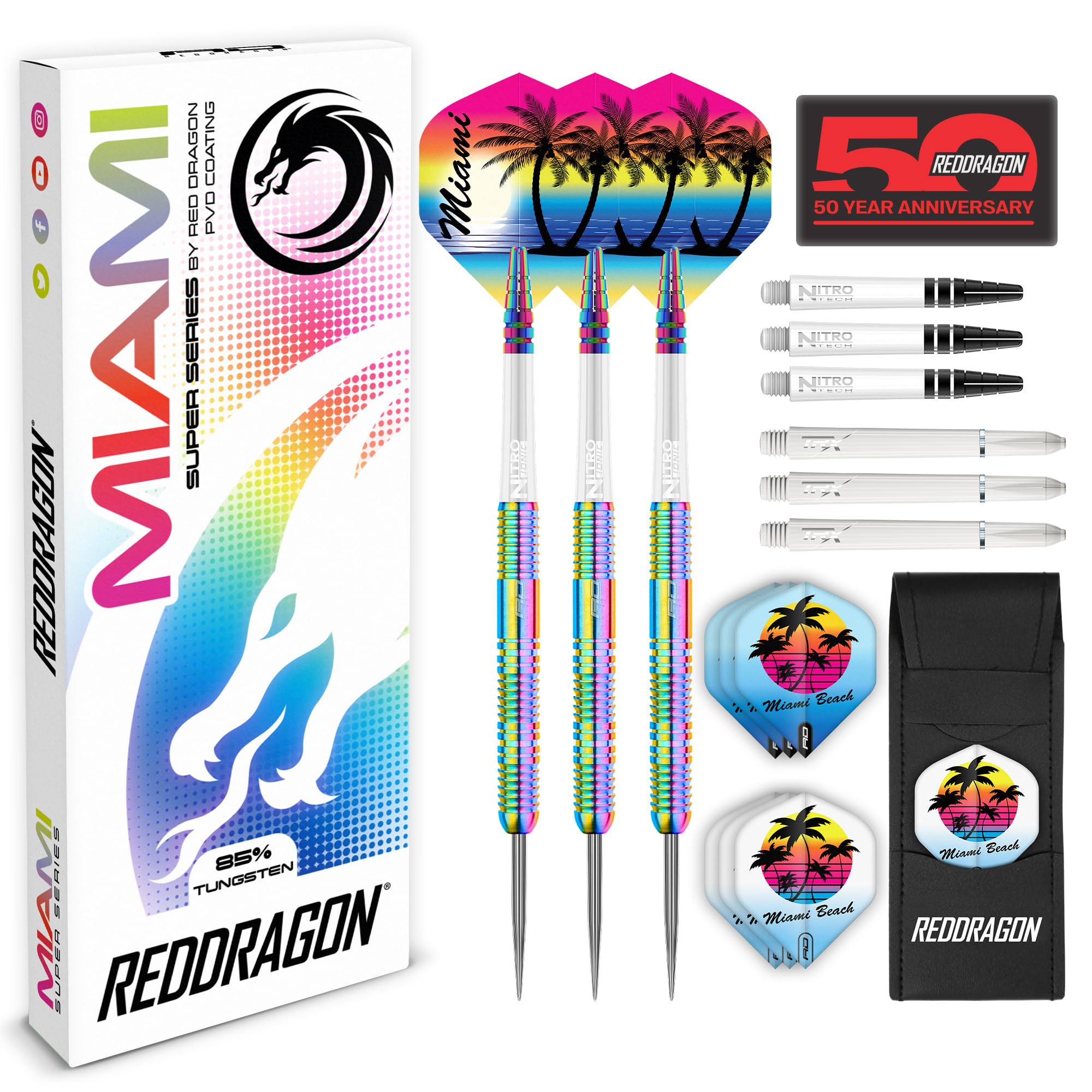 RED DRAGON Miami 26g Tungsten Darts Set – 85% Tungsten Barrels, Professional Steel Tip Dart with Flights & Shafts – High-Performance Darts for Precision & Control