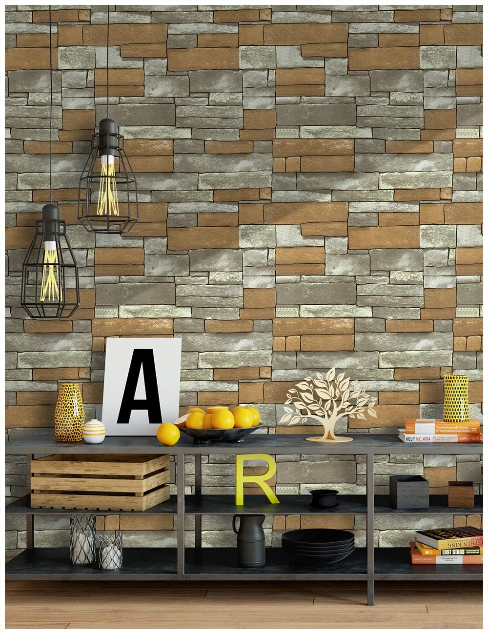 Stone Wallpaper Peel & Stick Wallpaper Yellow Green Gravel Rock Self