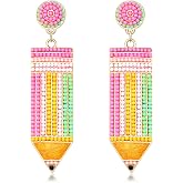 Teacher Earrings Beaded Pencil Earrings for Women Handmade Beaded Dangle Drop Earrings Back To School Teacher Appreciation Gi