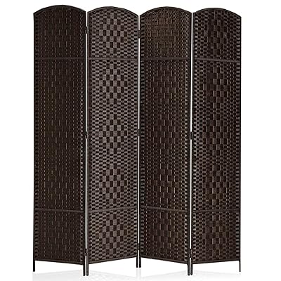 Rose Home Fashion RHF 6 ft.Tall-15.7" Wide Diamond Weave Fiber 4 Panels Room Divider/4 Panels Screen Folding Privacy Partition Wall Room Divider Freestanding 4 Panel Dark Coffee