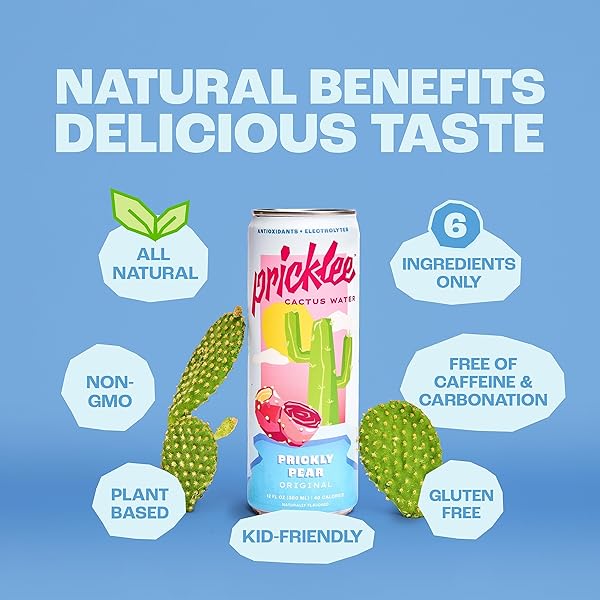 PRICKLEE PRICKLY PEAR CACTUS WATER – PACKED WITH ANTIOXIDANTS, ELECTROLYTES, VITAMIN C – NATURAL SPORTS DRINK FOR IMMUNITY, & RECOVERY – NON-SPARKLING, LOW-SUGAR, LOW-CALORIE, NO CAFFEINE