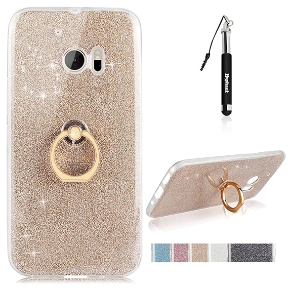 HTC 10 Hülle, HTC 10 Hülle TPU Handyhülle, Huphant Ultra Slim TPU Silikon Hülle [Glitzer TPU with Ring Halter Serie]Anti-Wass
