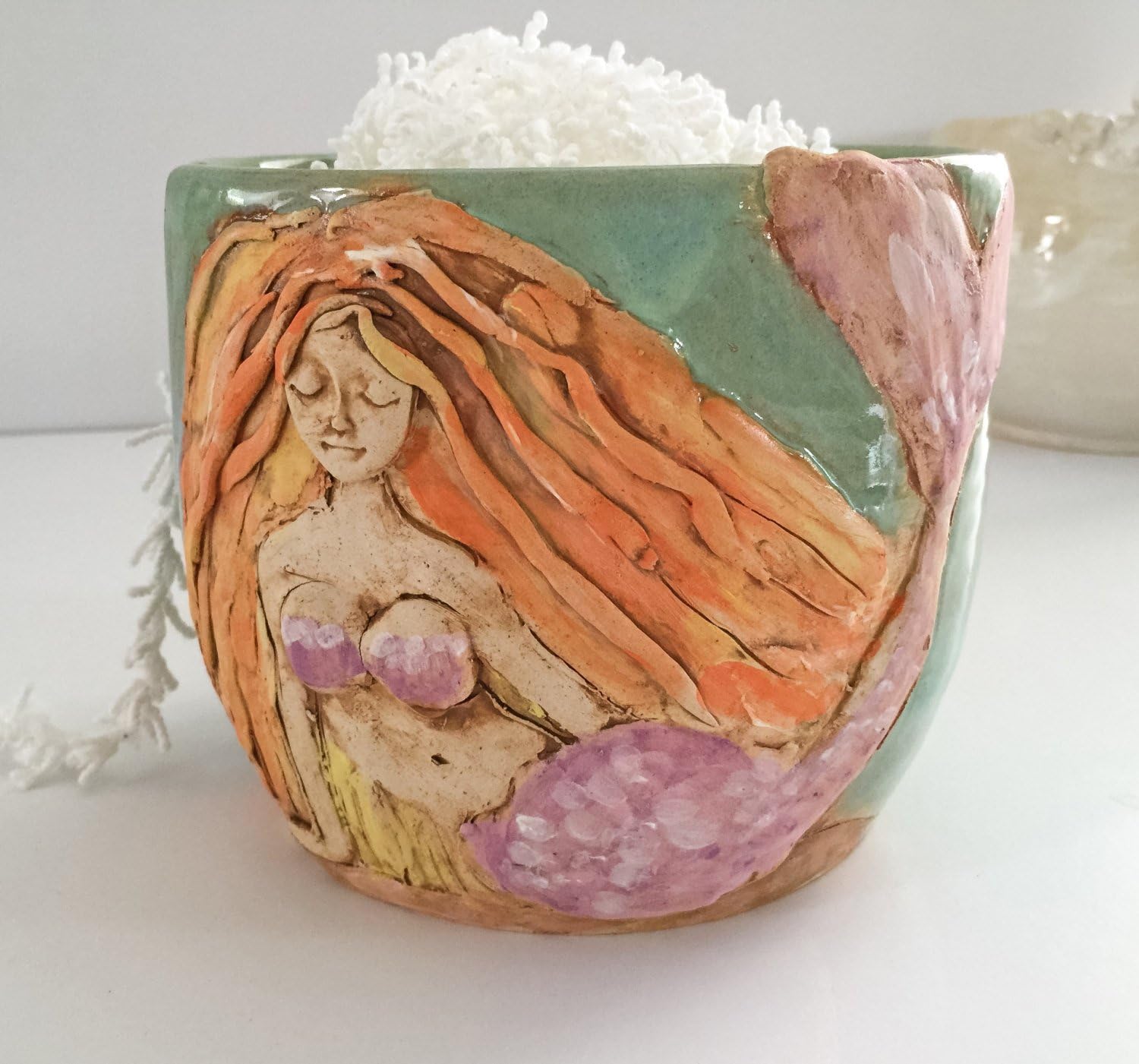 Mermaid Yarn Bowl for knitting and Crochet Choose Hair Color