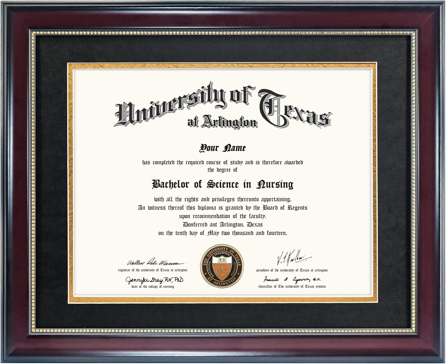 Photo Albums, Frames & Accessories - GraduationMall 8.5x11 Diploma Frame with Black over Gold Mat or Display 11x14 Document without Mat, UV Protection Acrylic, Mahogany with Gold Beads