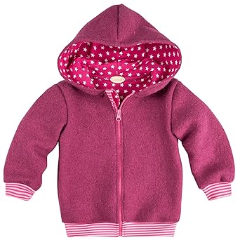 Lilakind Mädchen Jacke Wolljacke Kapuzenjacke Walkjacke Reißverschluss Pink Bündchen gestreift Innenfutter mit Sternchen Gr. 
