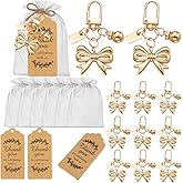 Ecation 20 Set Pearl Bow Keychain Party Favor Set Bow Purse Charm Present for Guest Baptism Bridal Shower Valentine Wedding