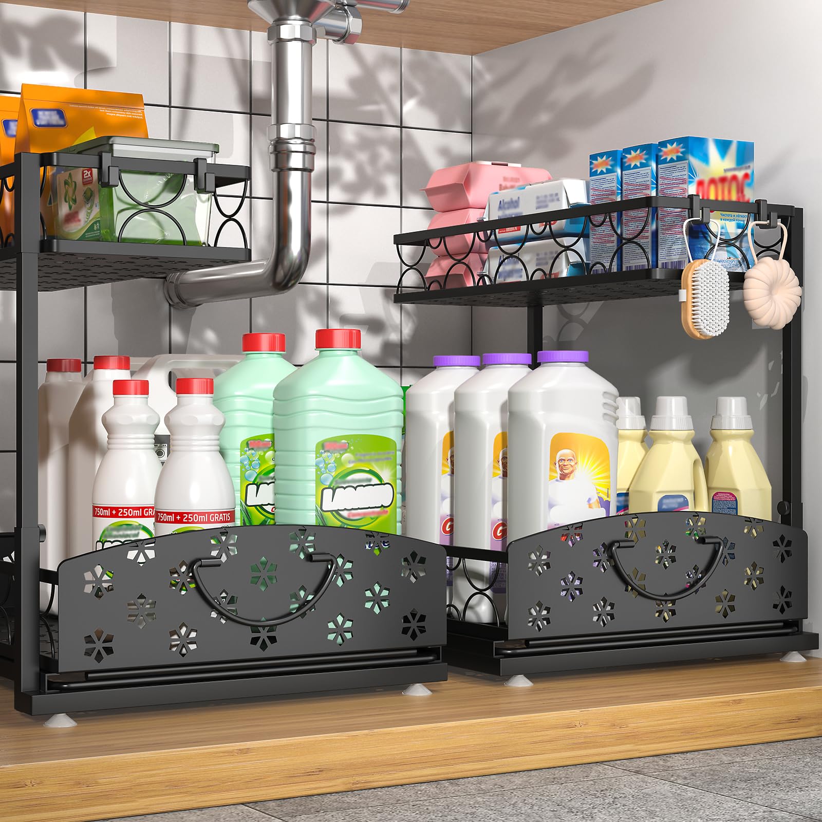 Sevenblue 3 Pack Under Sink Organizers, 2-Tier Multi-Use Kitchen and Bathroom Organizers and Storage with Sliding Drawers, Bathroom Cabinet Organizer (Metal, 2 Pack) Image