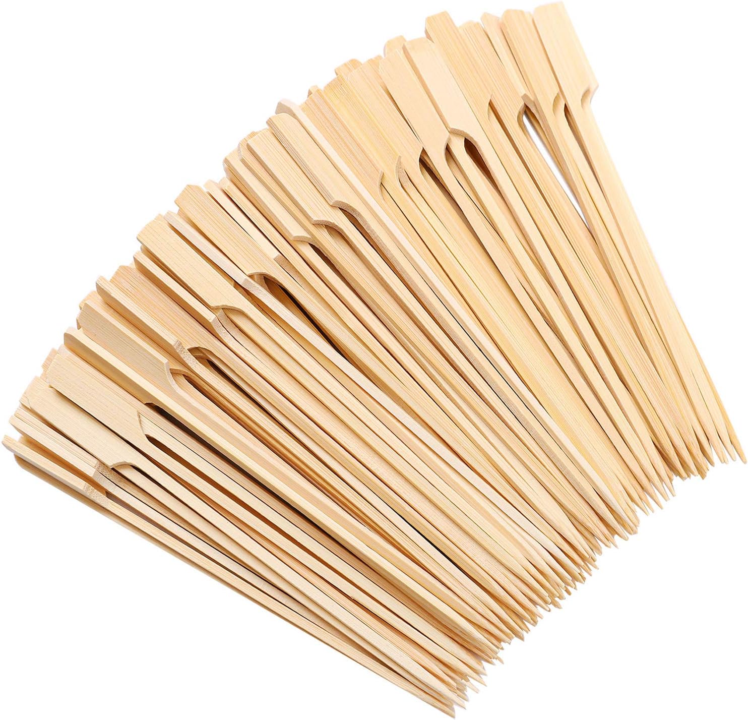 ANECO 200 Pieces Bamboo Paddle Skewers Wooden Paddle Sticks Barbeque Skewers Cocktail Picks for Grill Party Kebabs, Fruit