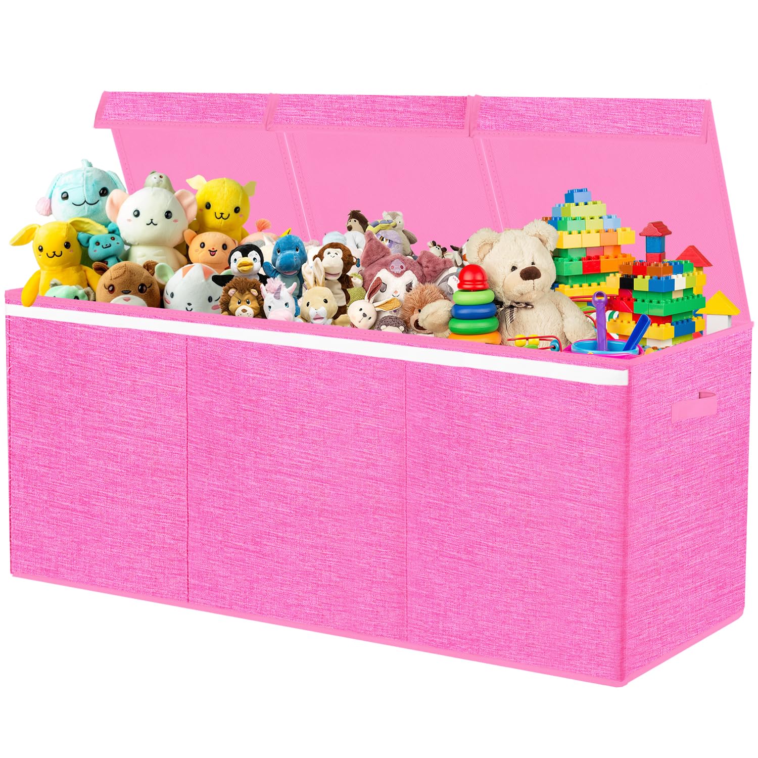 Photo 1 of Boxgambol Extra Large Toy Box, Toy Storage Organizer with Lid, Oxford Fabric Collapsible Sturdy Toy Chest Bins Baskets for Livingroom,Playroom, Nursery, Bedroom, Closet (Dark Pink)